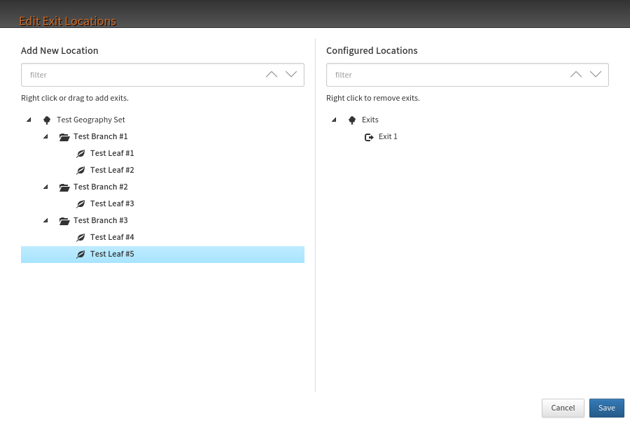 the Location Routing node exit edit popup