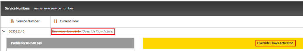 activated override flows warning small